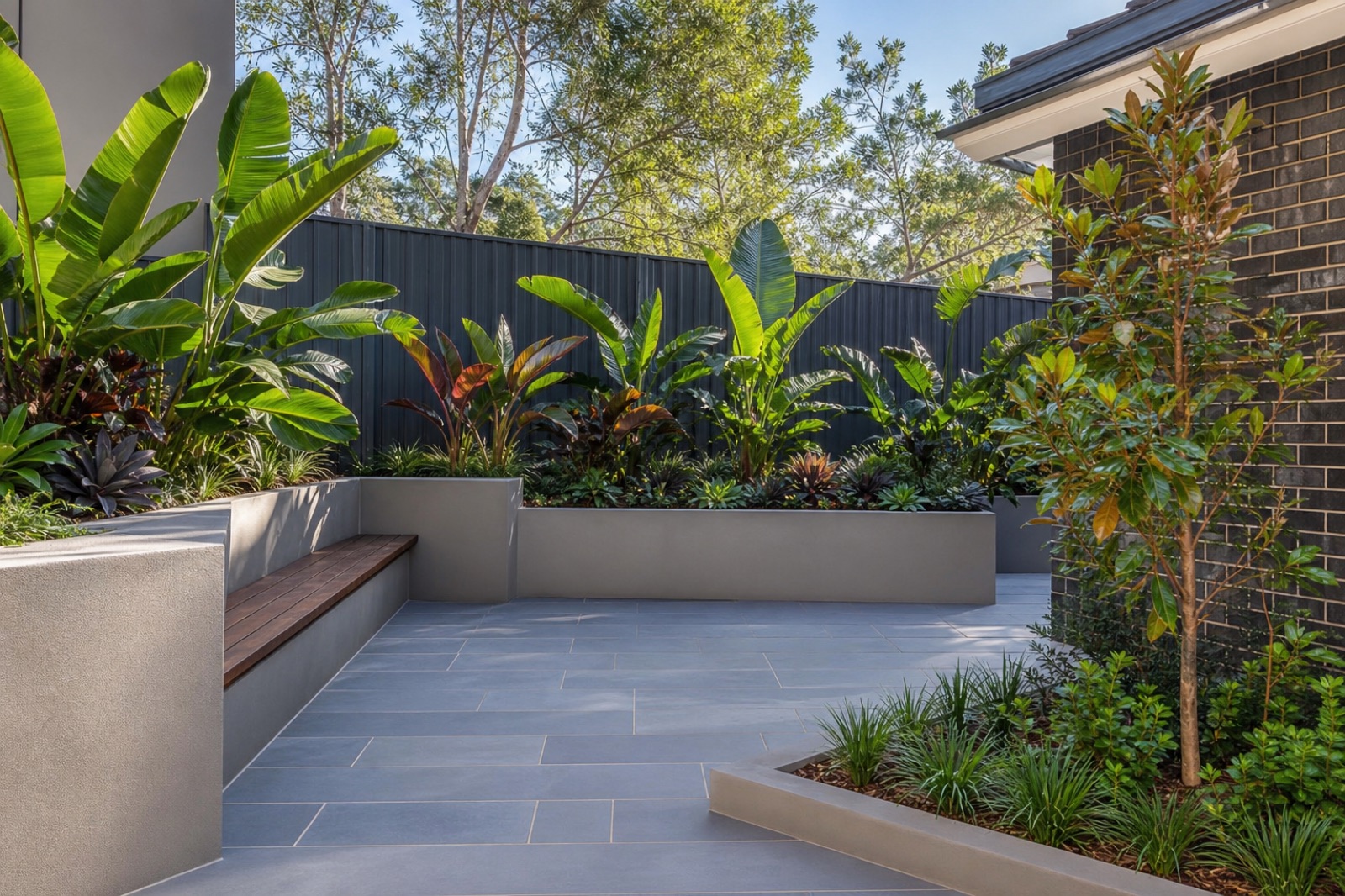 Paved courtyard with garden planting in Brighton